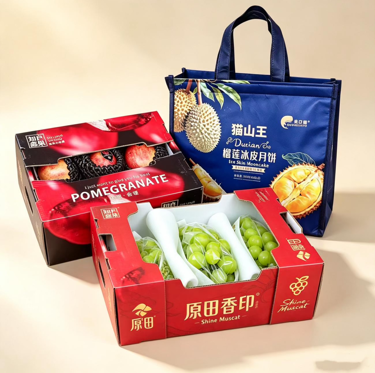 猫山王榴莲冰皮月饼中秋水果礼盒三件套（包装随机）